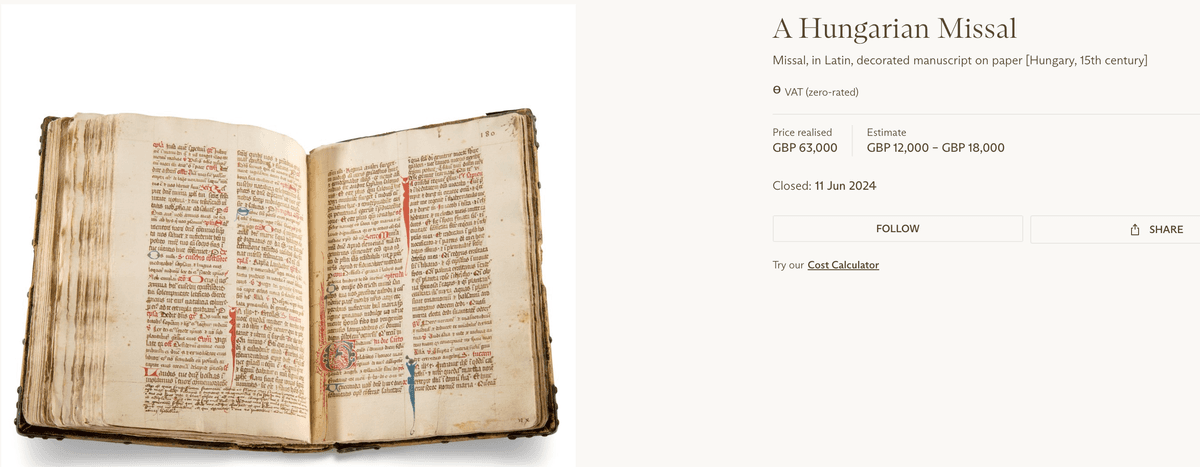 A magyar misekönyv: történelmi rejtély a Christie’s londoni aukcióján