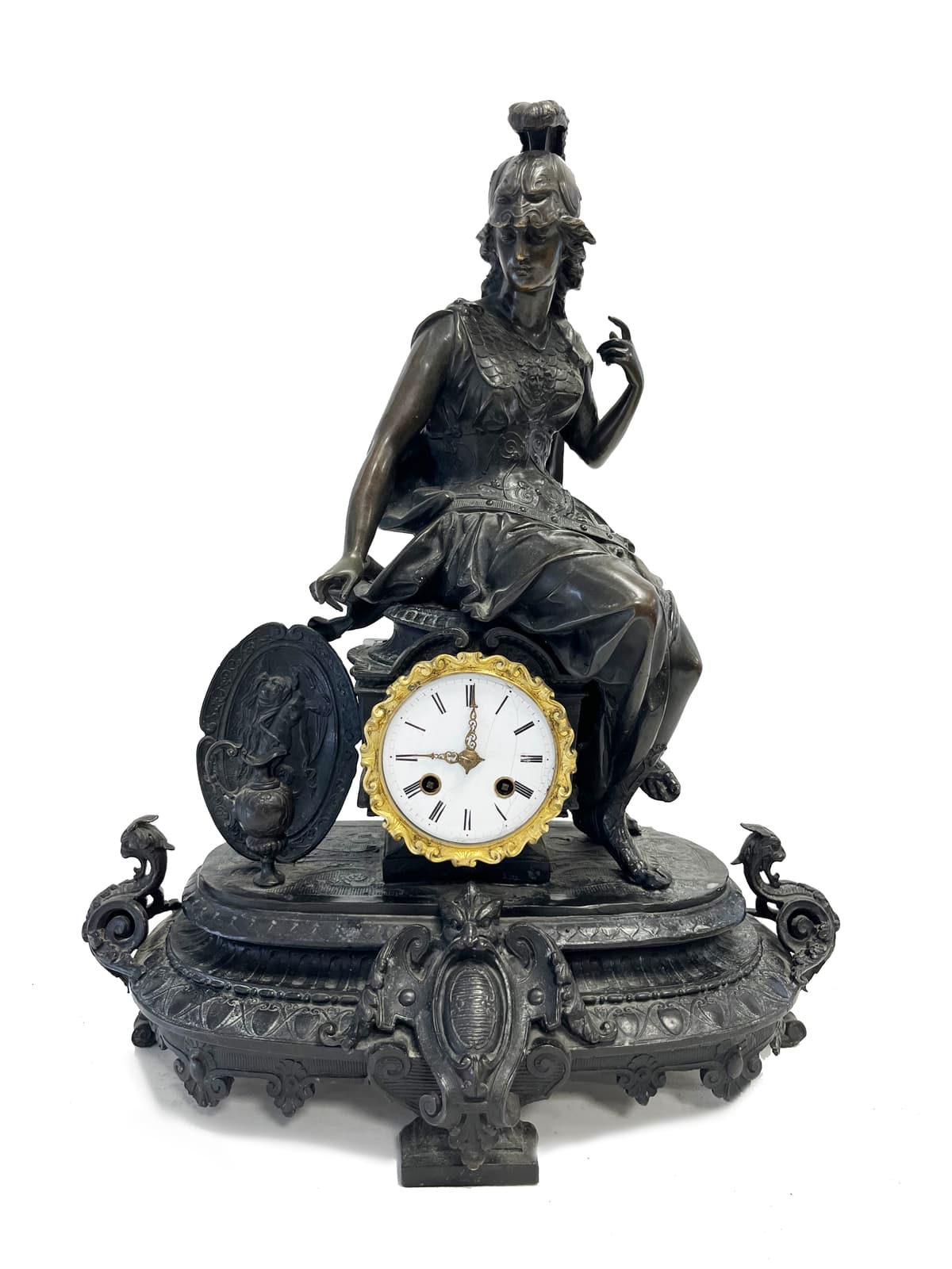 Kandallóóra - Pallas Athéné Istennő -  ülő szobrával díszítve