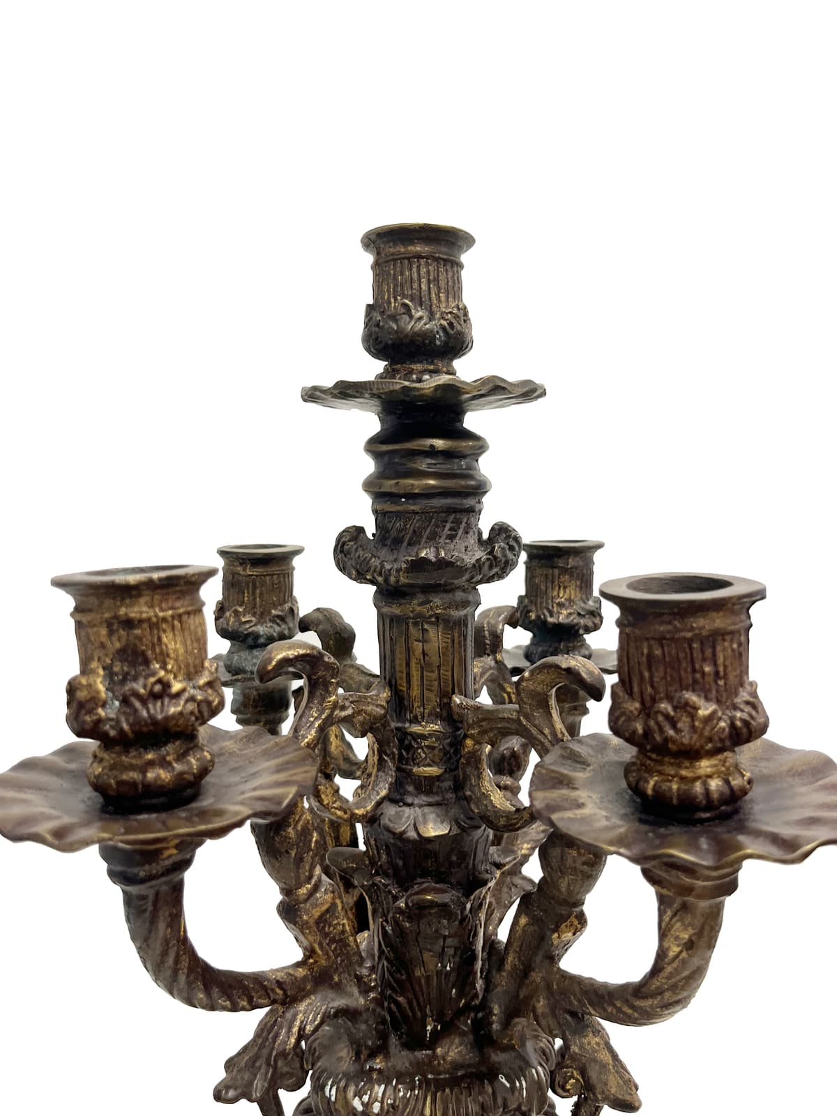 Fényőrző puttó... –  ötágú bronz gyertyatartó