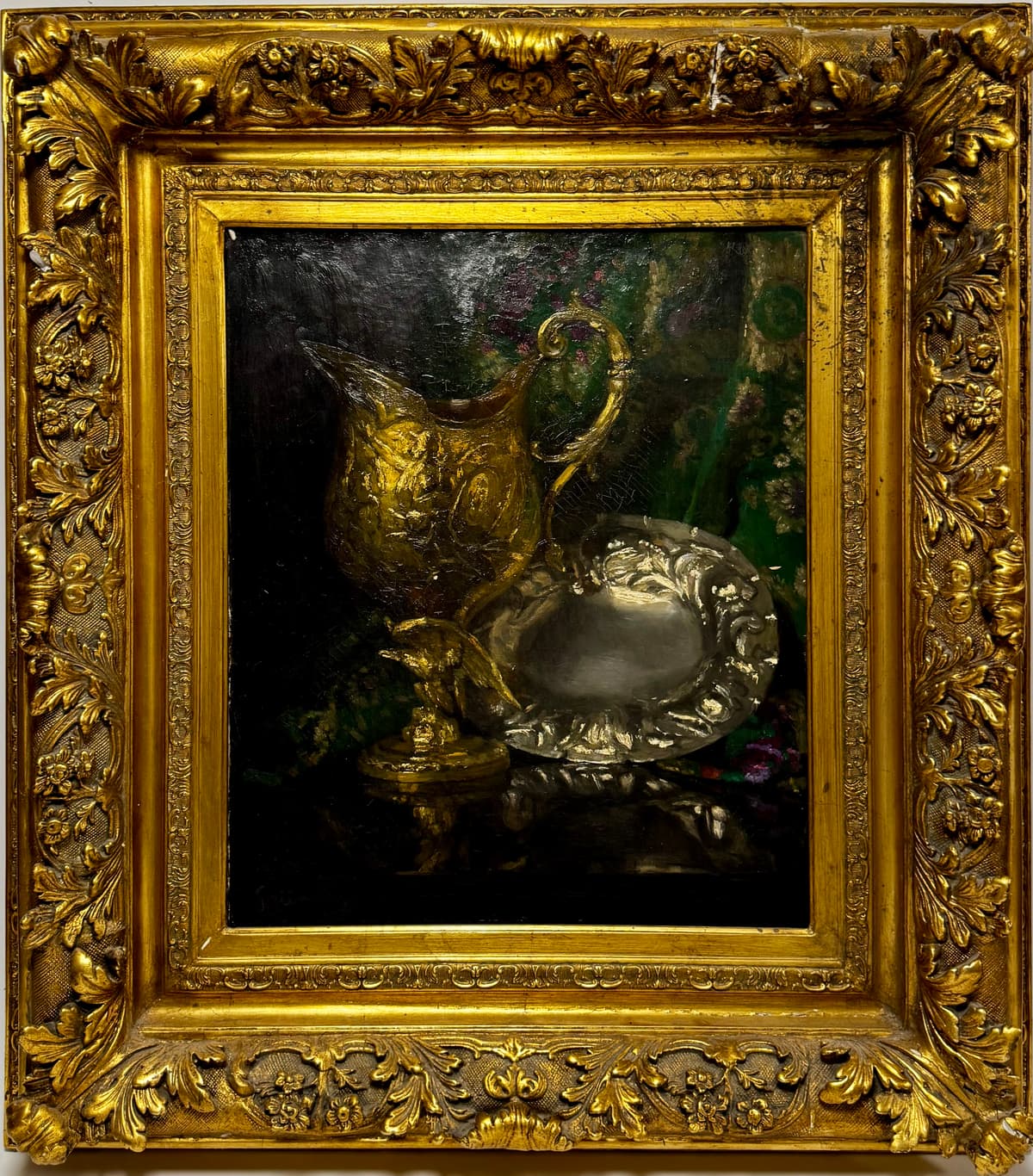 Golden jug with silver tray