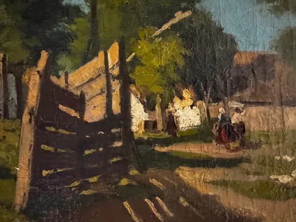 Sunlit homestead at the edge of the village