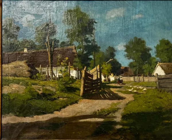 Sunlit homestead at the edge of the village