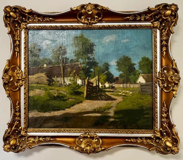Sunlit homestead at the edge of the village