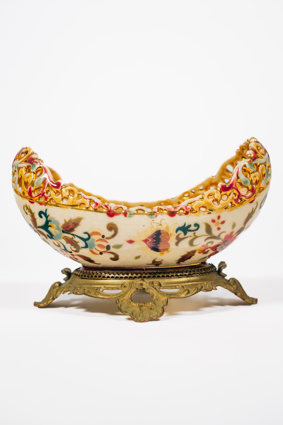 Zsolnay - Asztali kínálótál bronz talpon