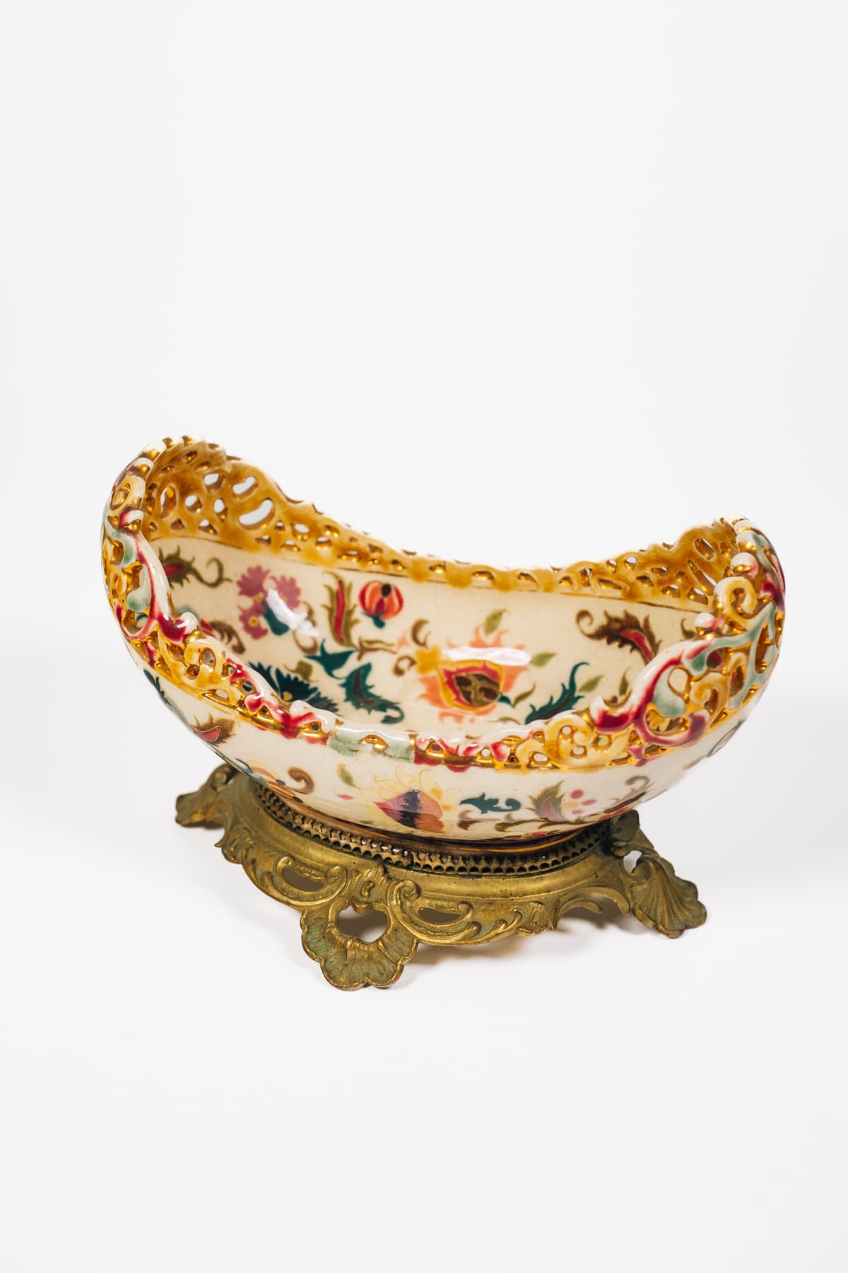 Zsolnay - Asztali kínálótál bronz talpon