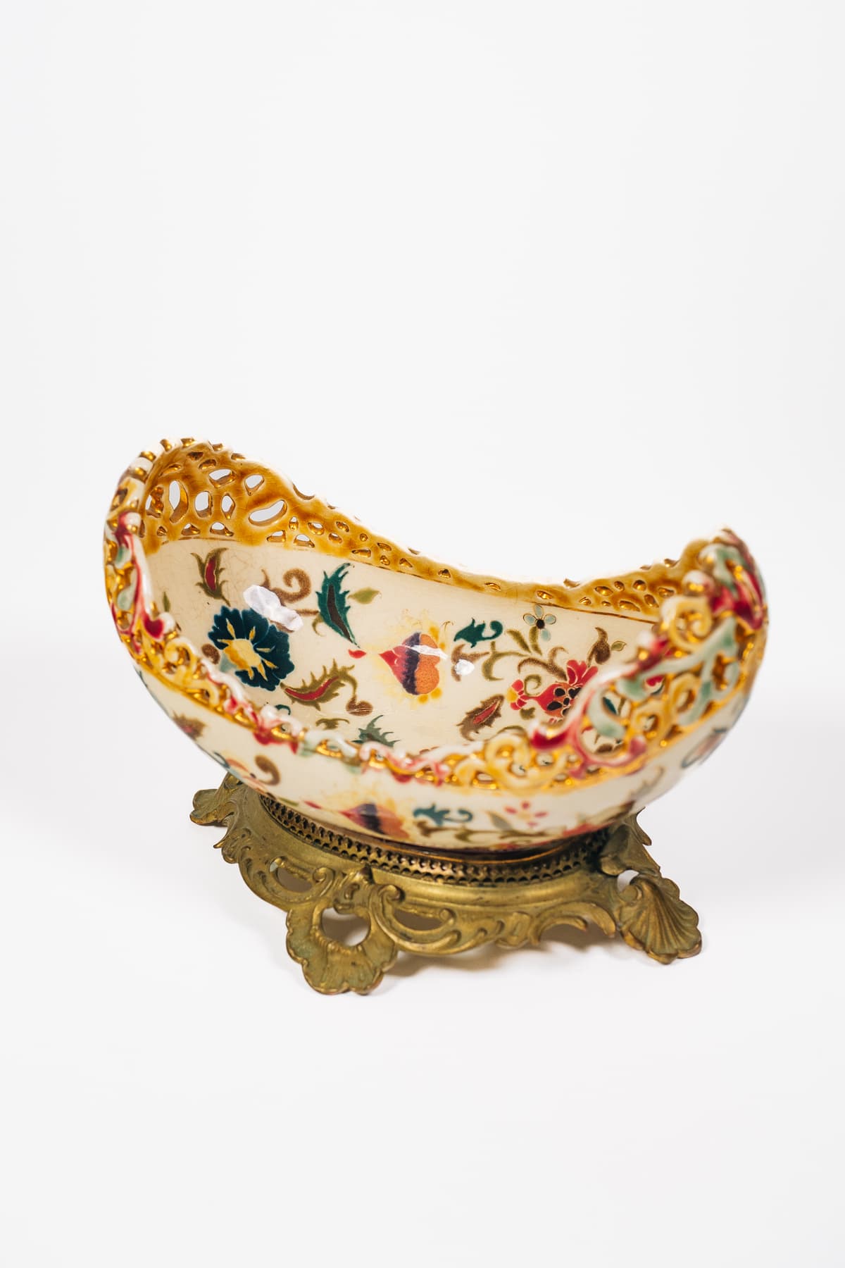 Zsolnay - Asztali kínálótál bronz talpon