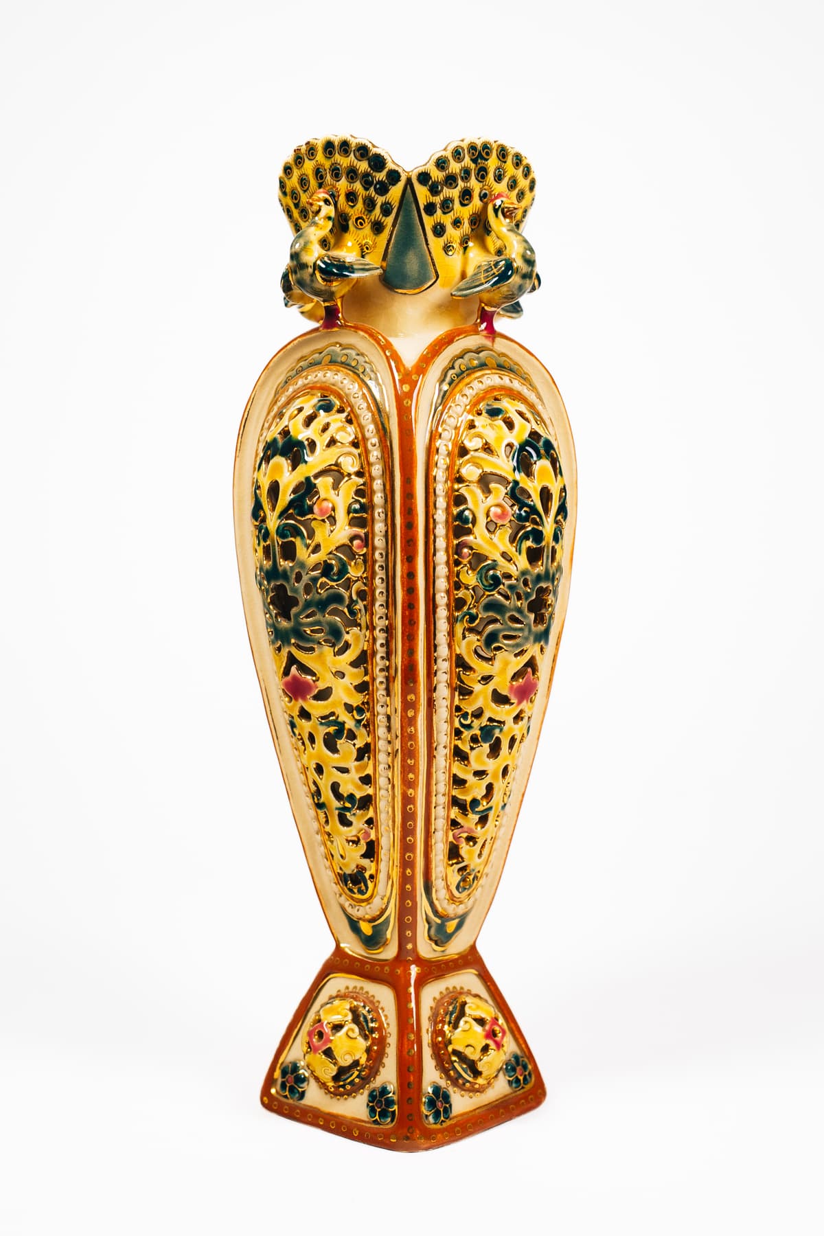 Zsolnay - Díszváza pávaszobros nyakkal II.