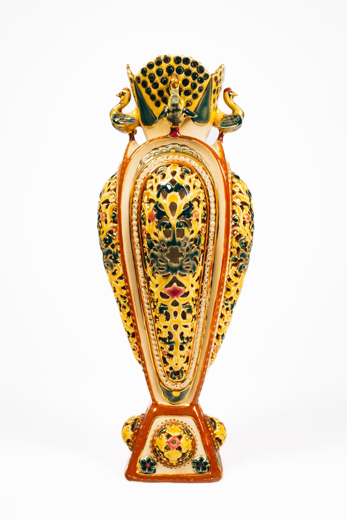 Zsolnay - Díszváza pávaszobros nyakkal II.