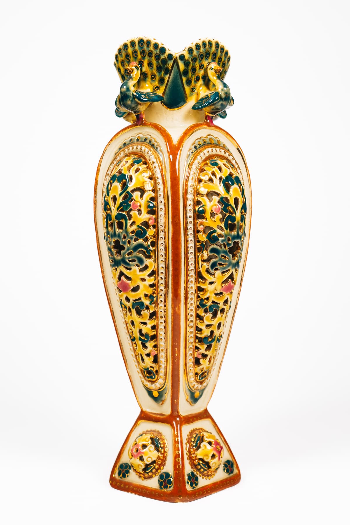 Zsolnay - Díszváza pávaszobros nyakkal I.