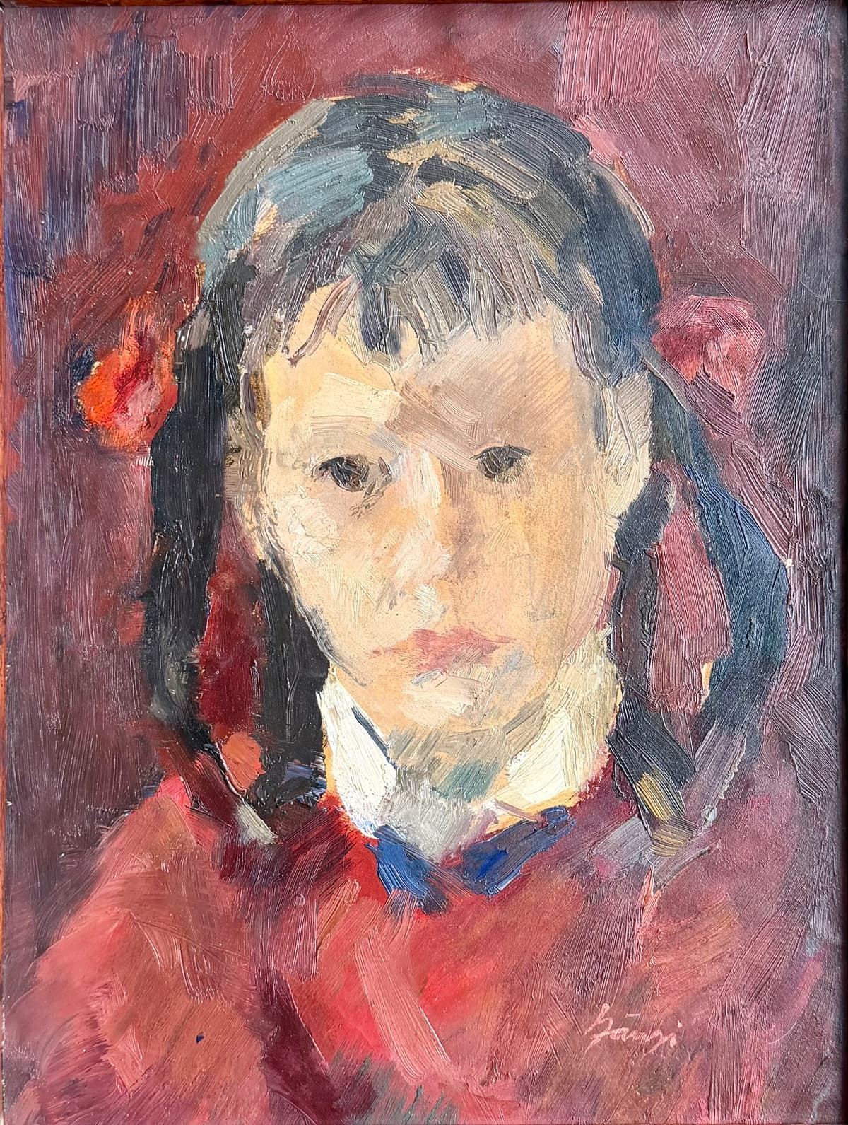 Piros masnis lányportré