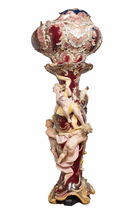 Viktoriánus Eichwald majolika talapzat és kaspó 19.század