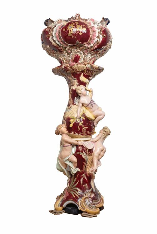 Viktoriánus Eichwald majolika talapzat és kaspó 19.század