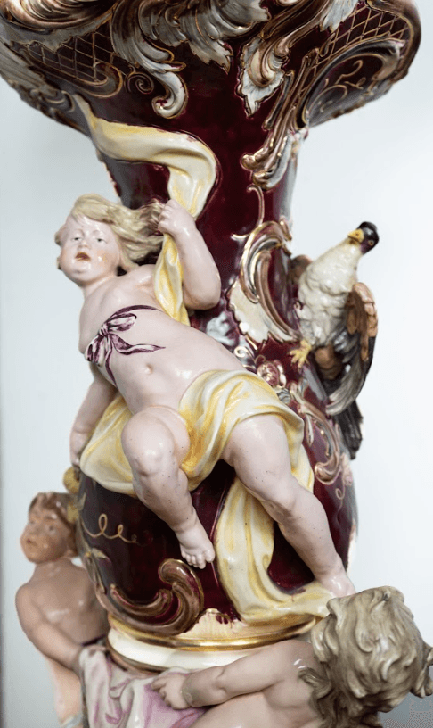 Viktoriánus Eichwald majolika talapzat és kaspó 19.század