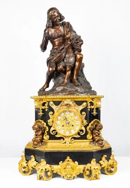French bronze clock Fisherman and Son 19th century