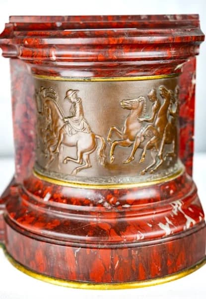 Impressive late 19th century French patinated bronze and red marble figural mantel clock - Moses (Michaelangelo)