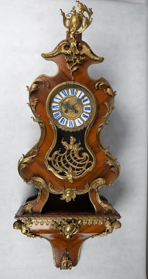 Francia fali kartell óra mahagóni és tűzi aranyozott bronz díszítés 19.század