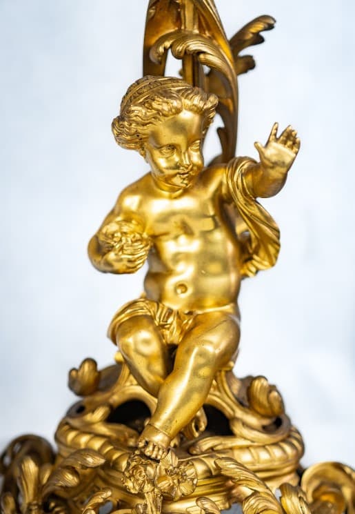 Francia három darabos tűzi aranyozott bronz kandalló óra szett