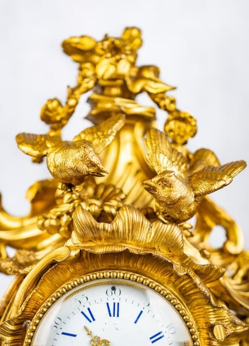 Francia három darabos tűzi aranyozott bronz kandalló óra szett