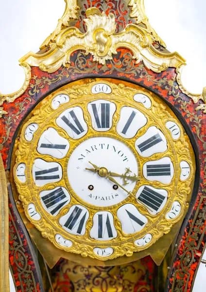 French red boulle cartell clock 19th century peacock and acchantus design Martinot á Paris