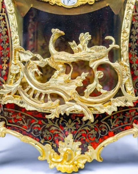 French red boulle cartell clock 19th century peacock and acchantus design Martinot á Paris