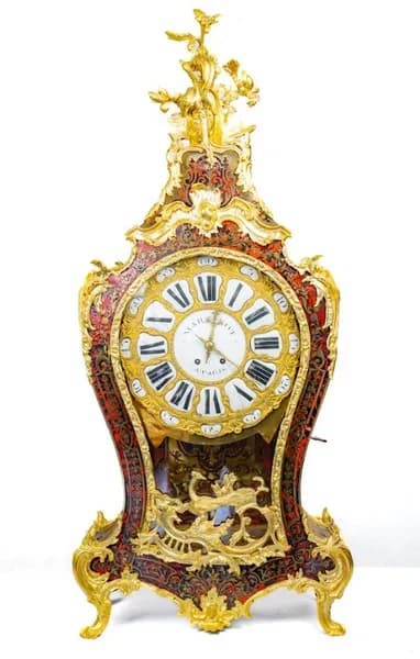 French red boulle cartell clock 19th century peacock and acchantus design Martinot á Paris
