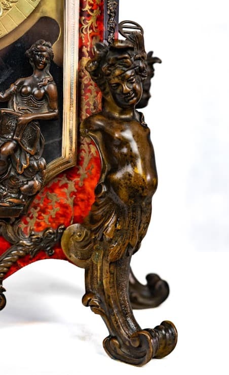 Francia bordó boulle fali kartell óra bronz patinás díszítő veretezéssel 19.század