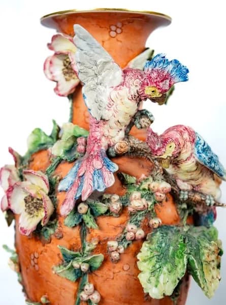 Grand vase pair with parrots and flowers, 19th century