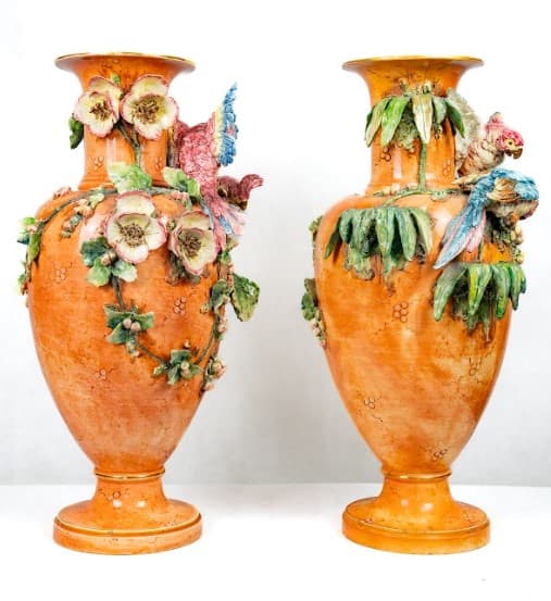 Nagyméretű papagájos váza pár 19. század