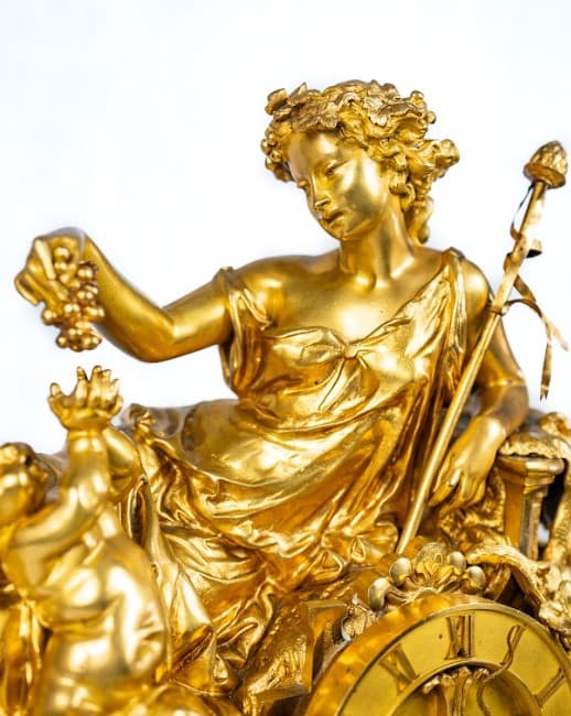 Három részes kandalló óra szett tűzi aranyozott bronz és fehér márvány