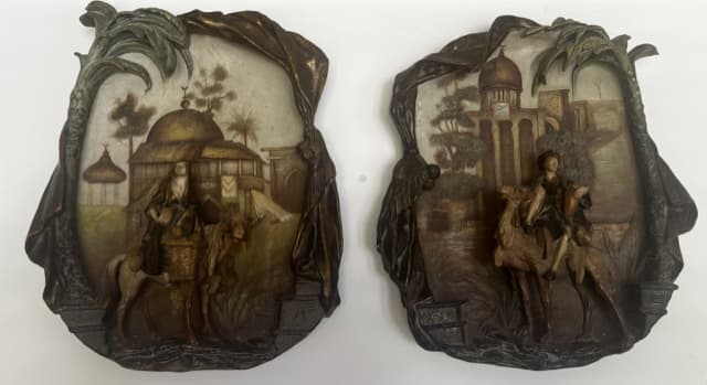 Orientalista terrakotta figurális fali dísz pár