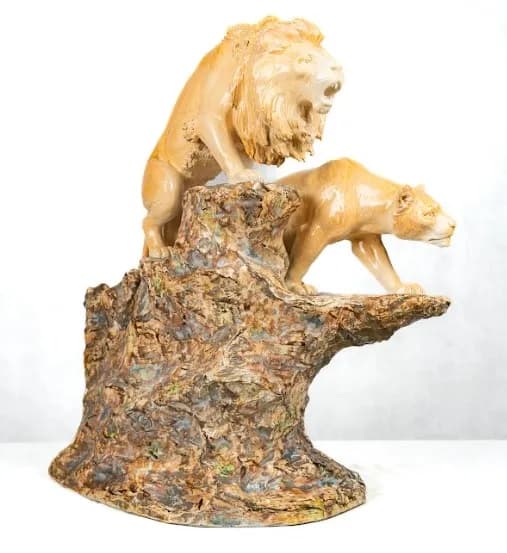Pair of lions, ceramic, Doebrich signature, 19th century