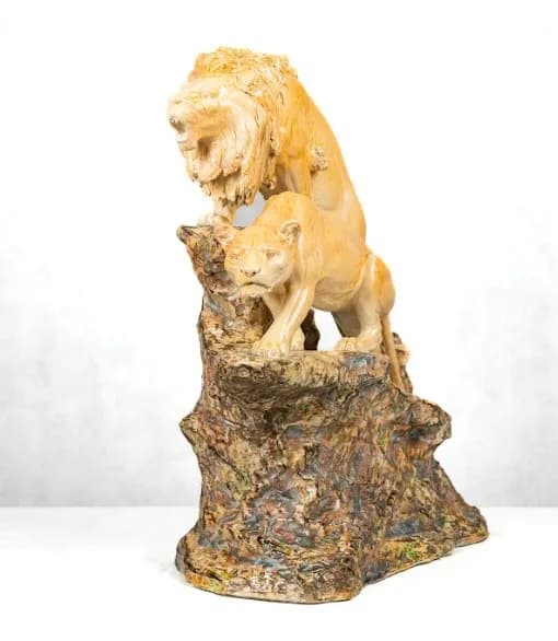 Pair of lions, ceramic, Doebrich signature, 19th century