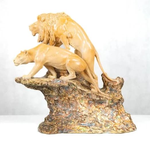 Pair of lions, ceramic, Doebrich signature, 19th century