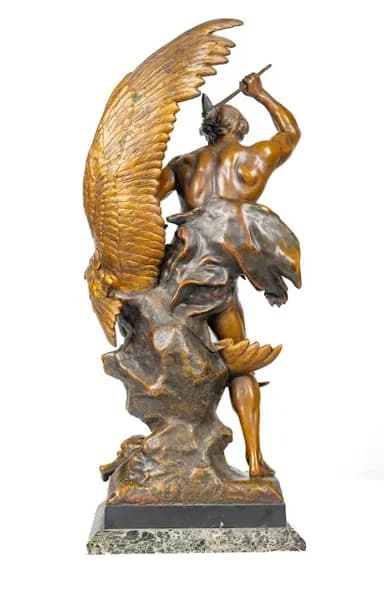 Émile Louis Picault "Lutte Prèhistorique" bronze patinated metal sculpture