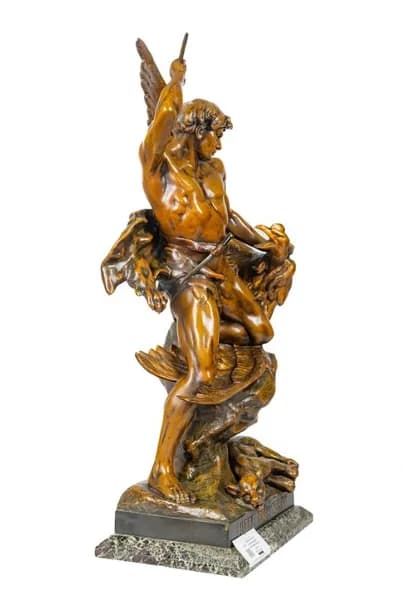 Émile Louis Picault "Lutte Prèhistorique" bronze patinated metal sculpture