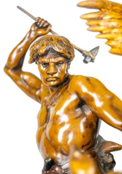 Émile Louis Picault "Lutte Prèhistorique" bronze patinated metal sculpture