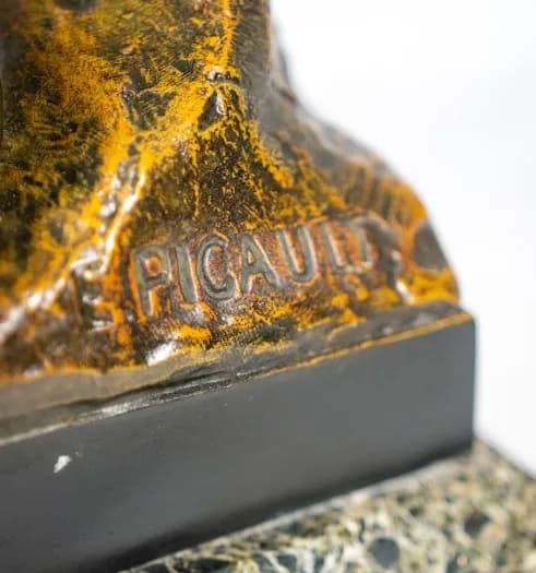 Émile Louis Picault "Lutte Prèhistorique" bronze patinated metal sculpture