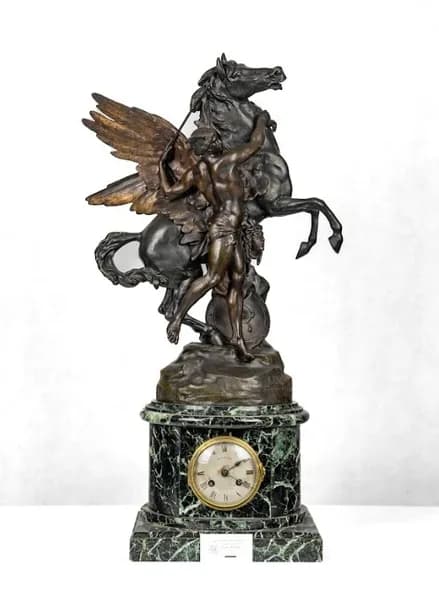 Émile Louis Picault metal three piece clock set with marble base