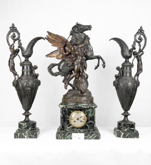 Fém ötvözet három darabos kandalló óra szett márvány talapzattal