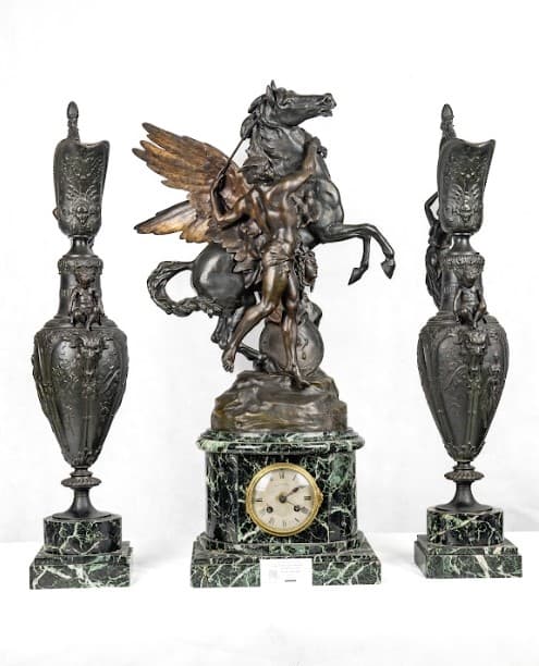 Fém ötvözet három darabos kandalló óra szett márvány talapzattal