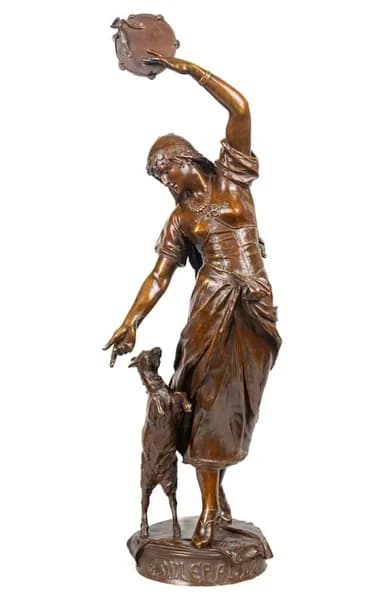 Eugene Marioton Esmeralda bronze sculpture with black marble base