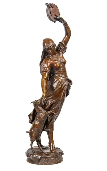 Eugene Marioton Esmeralda bronze sculpture with black marble base