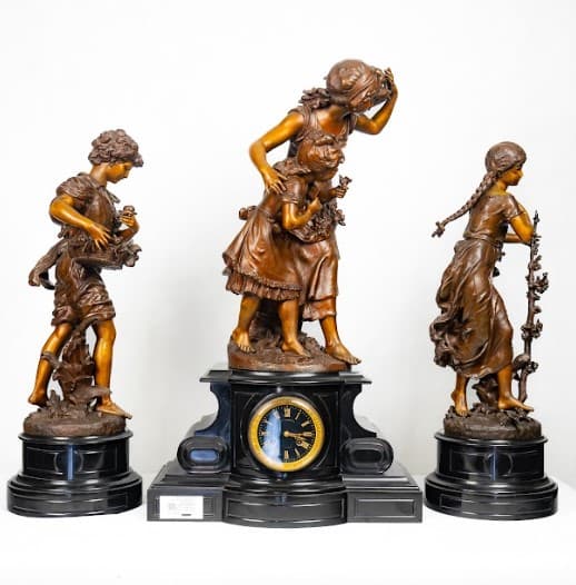 Három darabos bronz patinás fém ötvözet óra szett