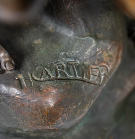 Thomas Francois Cartier bronz patinás fém ötvözet szobor - férfi párduccal