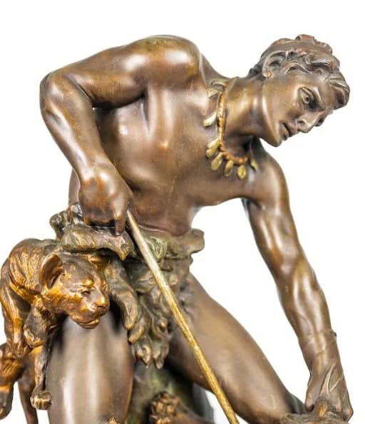 Thomas Francois Cartier bronze patinated metal sculpture - man with panther