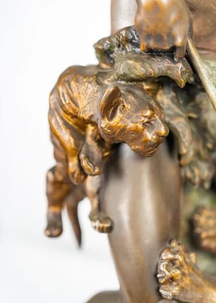 Thomas Francois Cartier bronze patinated metal sculpture - man with panther