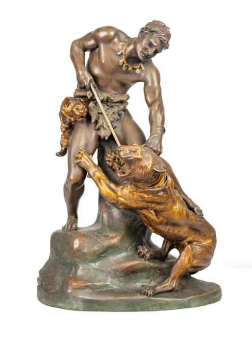 Thomas Francois Cartier bronz patinás fém ötvözet szobor - férfi párduccal