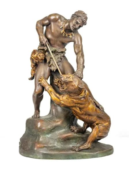 Thomas Francois Cartier bronze patinated metal sculpture - man with panther