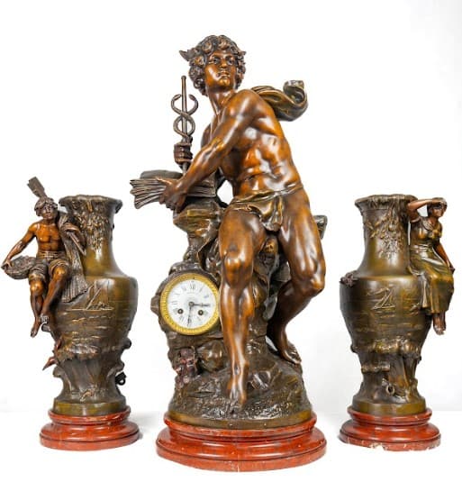 Három részes barna patinás fém ötvözet óra szett 'Le Commerce'  L&F Moreau