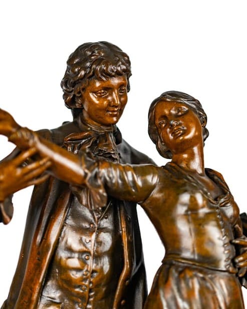 'Le Printemps de la Vie' bronz patinás fém óra márvány talapzattal